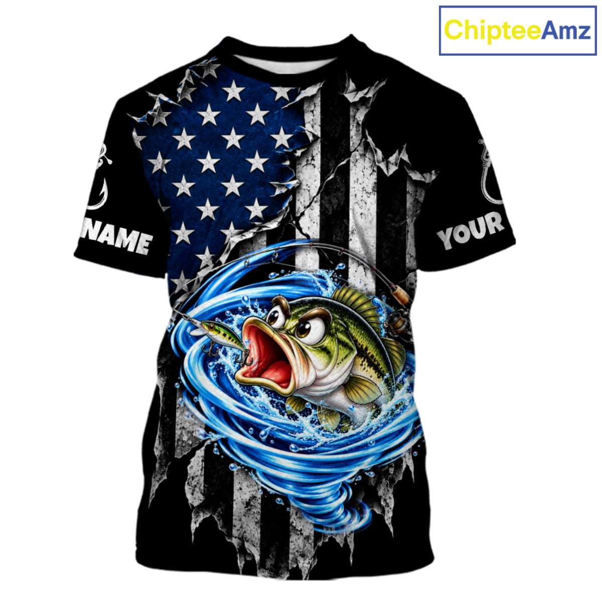 Custom Tornado Largemouth Bass Fishing Team Jersey US Flag Fishing Tournament Shirt