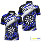 Black And Blue Dartboard Fire Flame Darts Team Shirt Custom Darts Polo 1/4-Zip Jersey