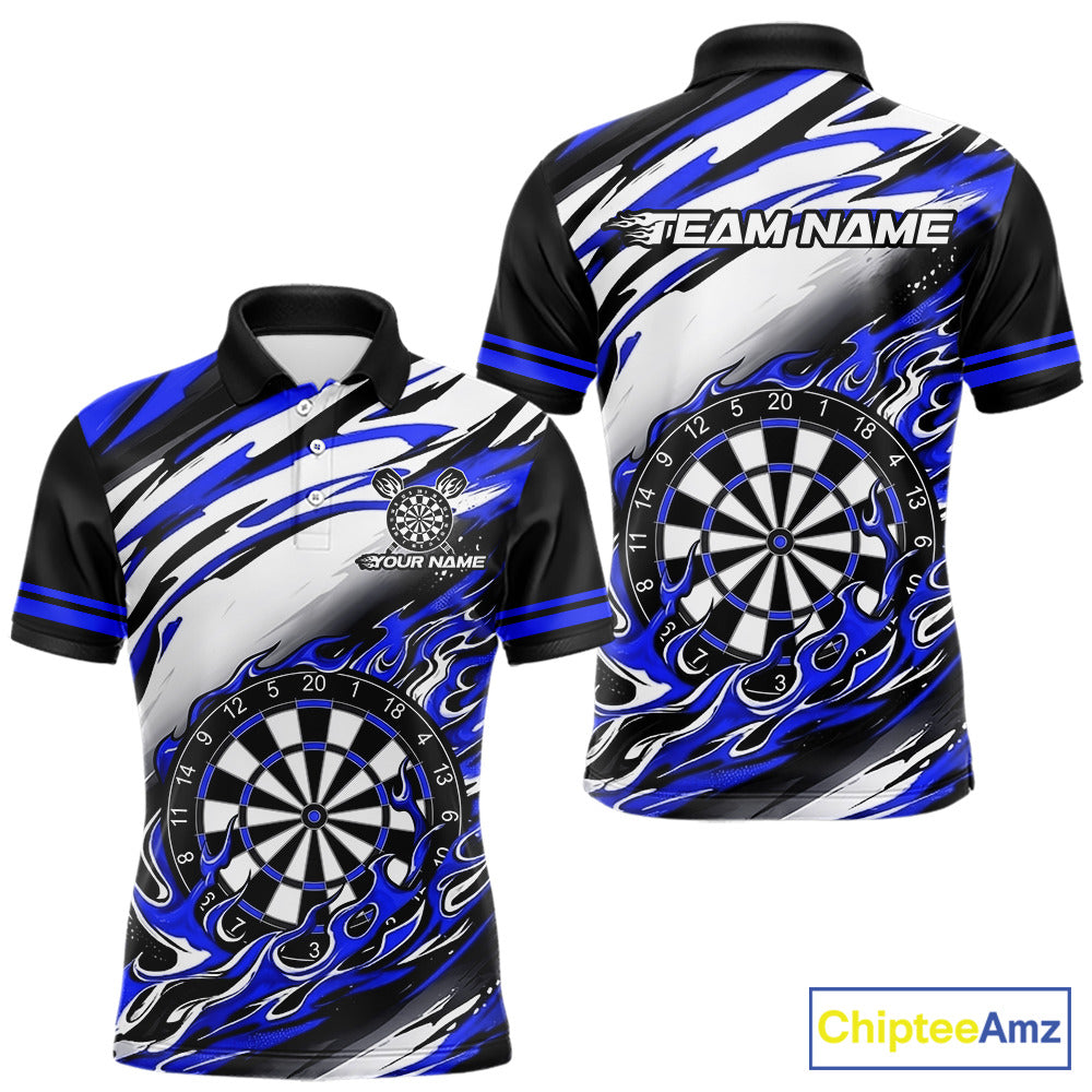 Black And Blue Dartboard Fire Flame Darts Team Shirt Custom Darts Polo 1/4-Zip Jersey