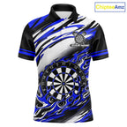 Black And Blue Dartboard Fire Flame Darts Team Shirt Custom Darts Polo 1/4-Zip Jersey