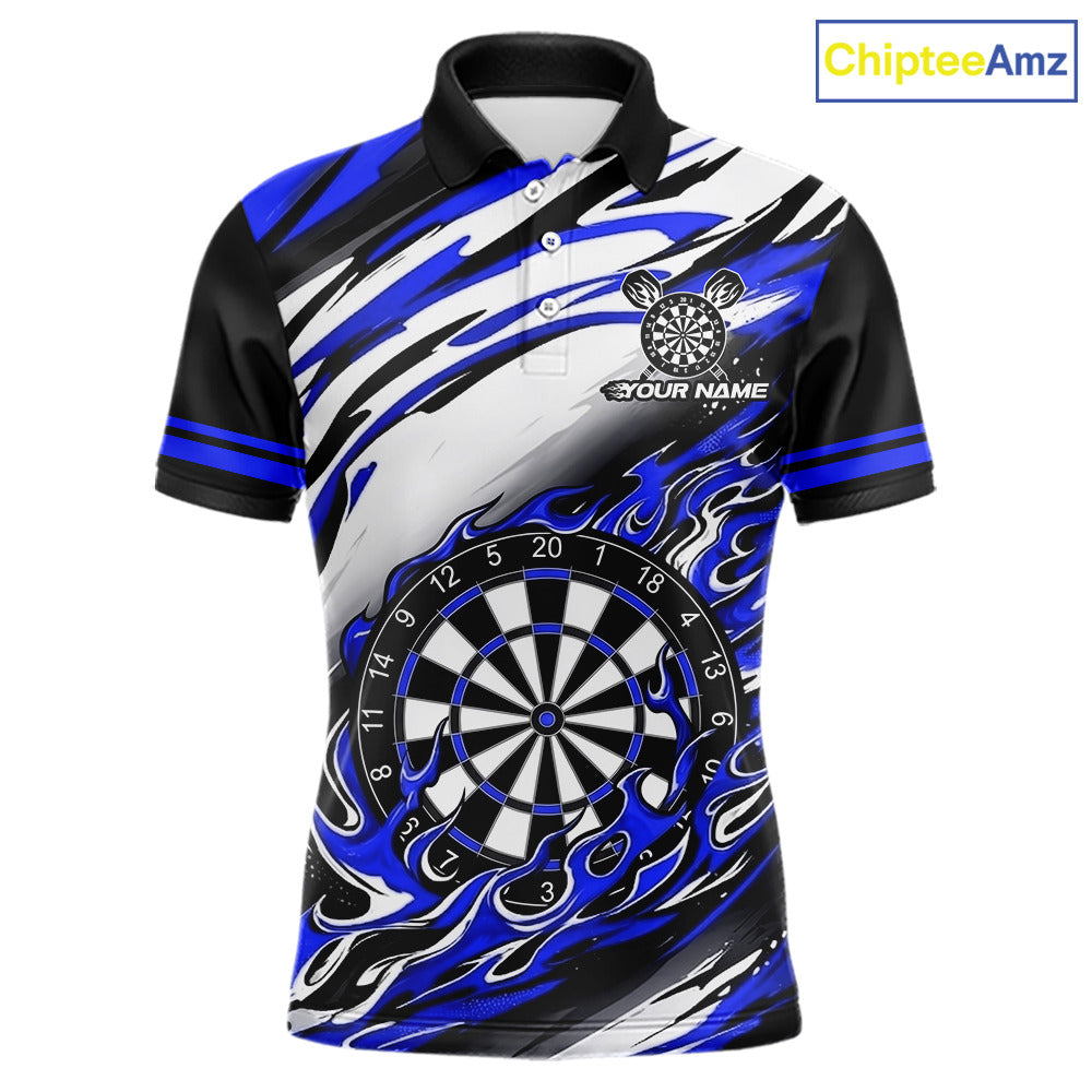 Black And Blue Dartboard Fire Flame Darts Team Shirt Custom Darts Polo 1/4-Zip Jersey
