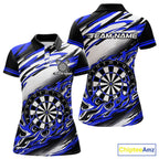 Custom Black & Blue Fire Flame Dartboard Darts Polo Quarter-Zip Shirt