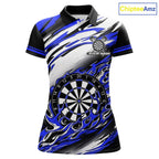 Custom Black & Blue Fire Flame Dartboard Darts Polo Quarter-Zip Shirt