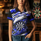Custom Black & Blue Fire Flame Dartboard Darts Polo Quarter-Zip Shirt