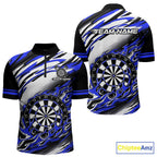 Black And Blue Dartboard Fire Flame Darts Team Shirt Custom Darts Polo 1/4-Zip Jersey