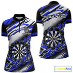 Custom Black & Blue Fire Flame Dartboard Darts Polo Quarter-Zip Shirt
