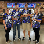 Custom Black & Blue Fire Flame Dartboard Darts Polo Quarter-Zip Shirt