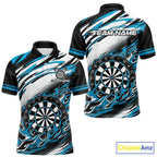 Black And Teal Dartboard Fire Flame Darts Team Shirt Custom Darts Polo 1/4-Zip Jersey