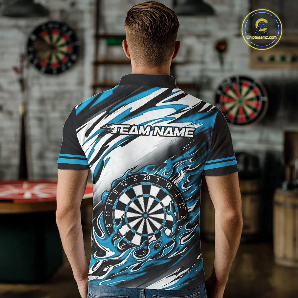 Black And Teal Dartboard Fire Flame Darts Team Shirt Custom Darts Polo 1/4-Zip Jersey