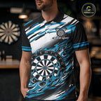 Black And Teal Dartboard Fire Flame Darts Team Shirt Custom Darts Polo 1/4-Zip Jersey