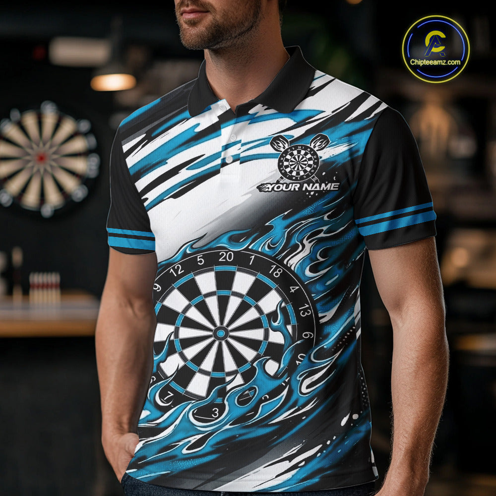 Black And Teal Dartboard Fire Flame Darts Team Shirt Custom Darts Polo 1/4-Zip Jersey