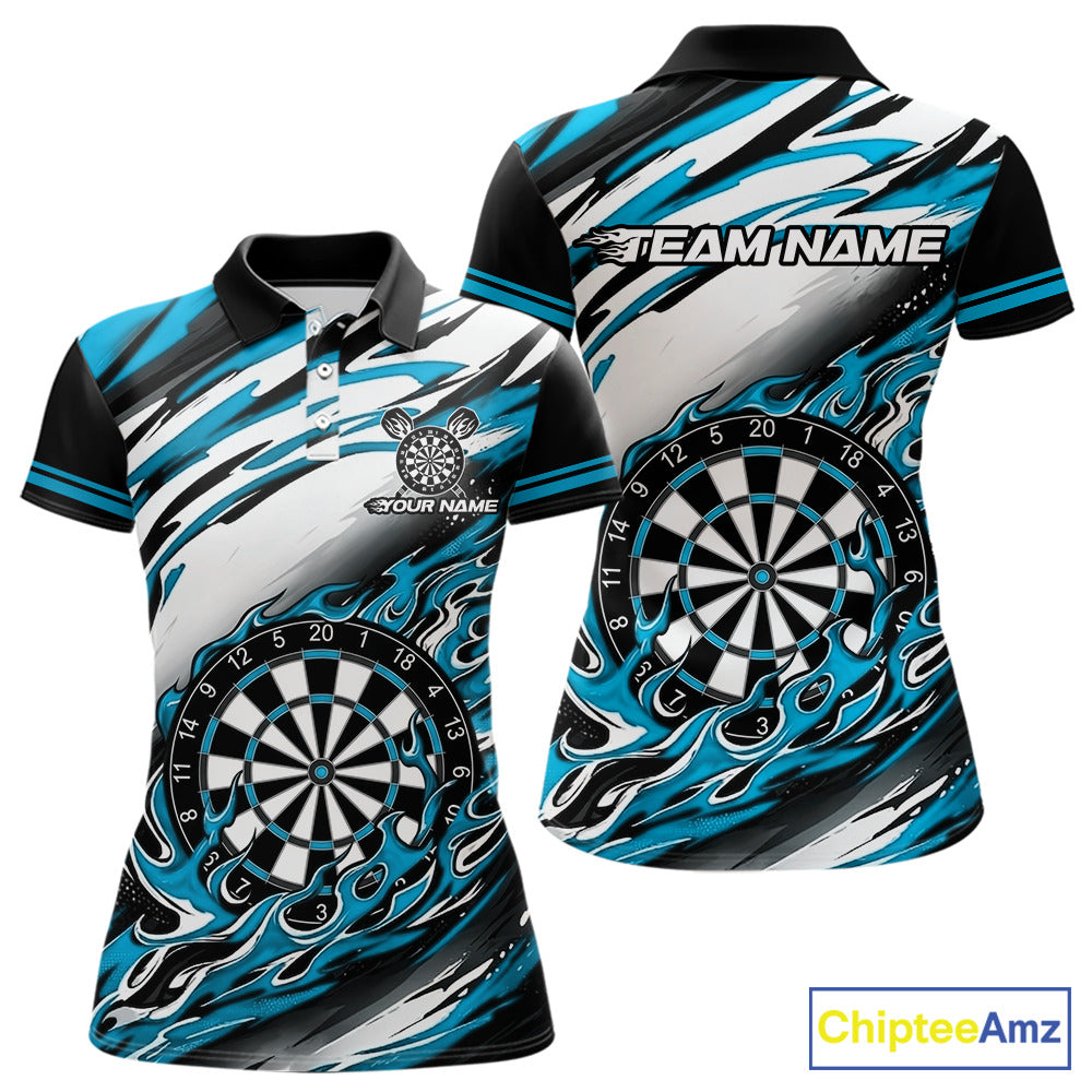 Black And Teal Dartboard Fire Flame Darts Team Shirt Custom Darts Polo 1/4-Zip Jersey