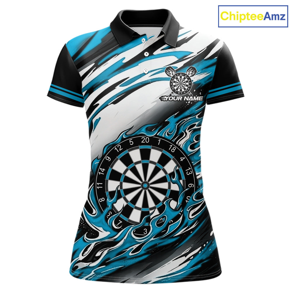 Black And Teal Dartboard Fire Flame Darts Team Shirt Custom Darts Polo 1/4-Zip Jersey