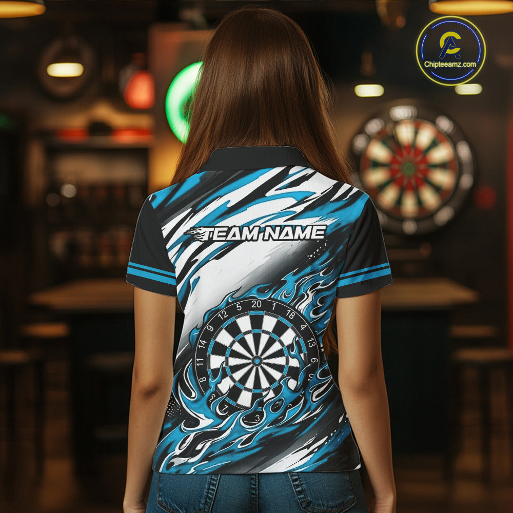 Black And Teal Dartboard Fire Flame Darts Team Shirt Custom Darts Polo 1/4-Zip Jersey