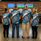 Black And Teal Dartboard Fire Flame Darts Team Shirt Custom Darts Polo 1/4-Zip Jersey