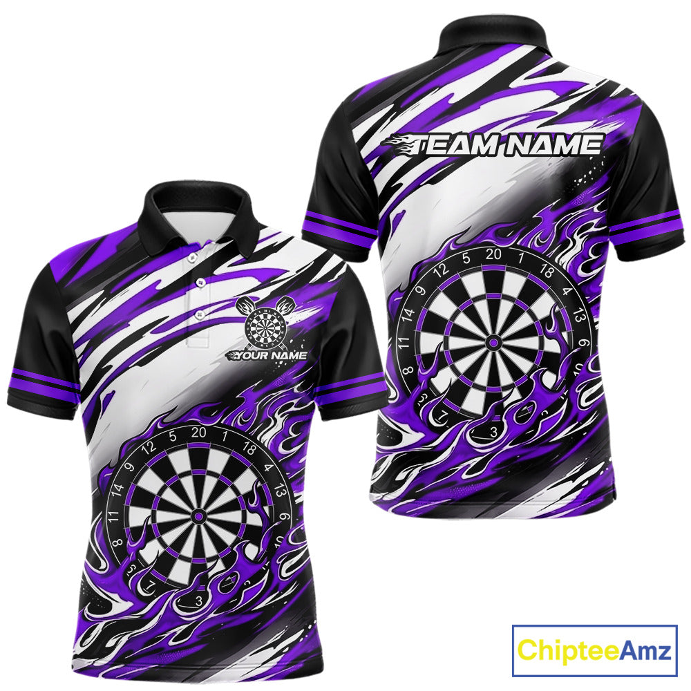 Black And Purple Dartboard Fire Flame Darts Team Shirt Custom Darts Polo 1/4-Zip Jersey