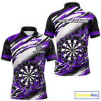 Black And Purple Dartboard Fire Flame Darts Team Shirt Custom Darts Polo 1/4-Zip Jersey