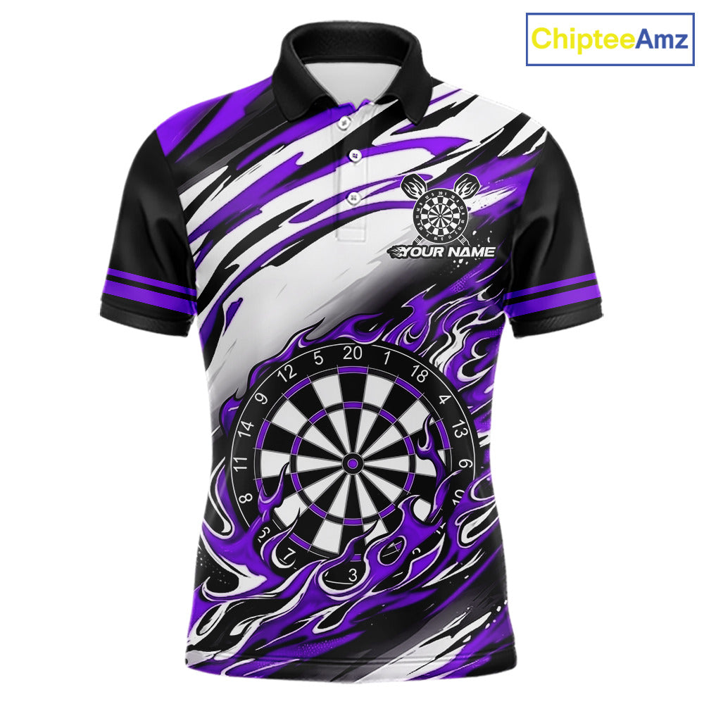 Black And Purple Dartboard Fire Flame Darts Team Shirt Custom Darts Polo 1/4-Zip Jersey