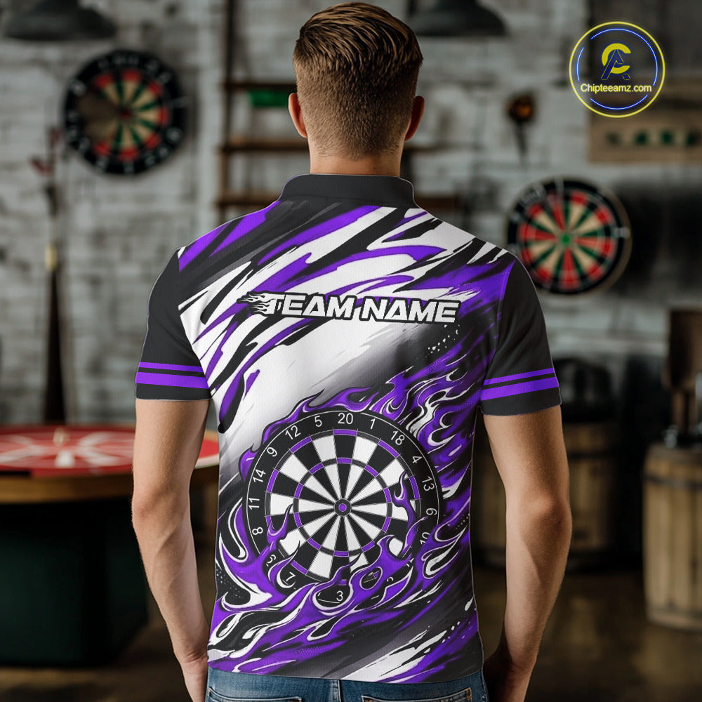 Black And Purple Dartboard Fire Flame Darts Team Shirt Custom Darts Polo 1/4-Zip Jersey