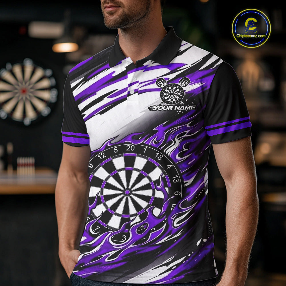 Black And Purple Dartboard Fire Flame Darts Team Shirt Custom Darts Polo 1/4-Zip Jersey
