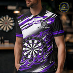 Black And Purple Dartboard Fire Flame Darts Team Shirt Custom Darts Polo 1/4-Zip Jersey