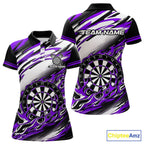 Black And Purple Dartboard Fire Flame Darts Team Shirt Custom Darts Polo 1/4-Zip Jersey