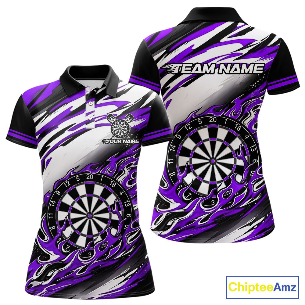 Black And Purple Dartboard Fire Flame Darts Team Shirt Custom Darts Polo 1/4-Zip Jersey