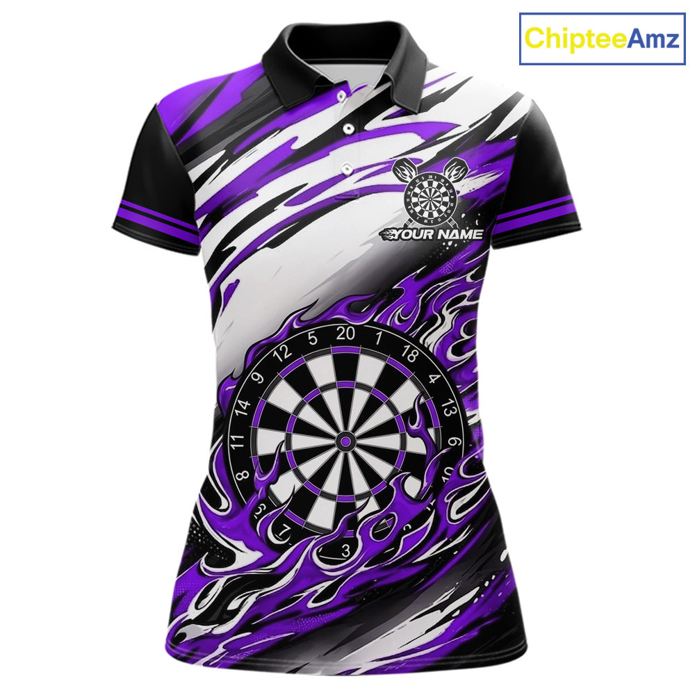 Black And Purple Dartboard Fire Flame Darts Team Shirt Custom Darts Polo 1/4-Zip Jersey