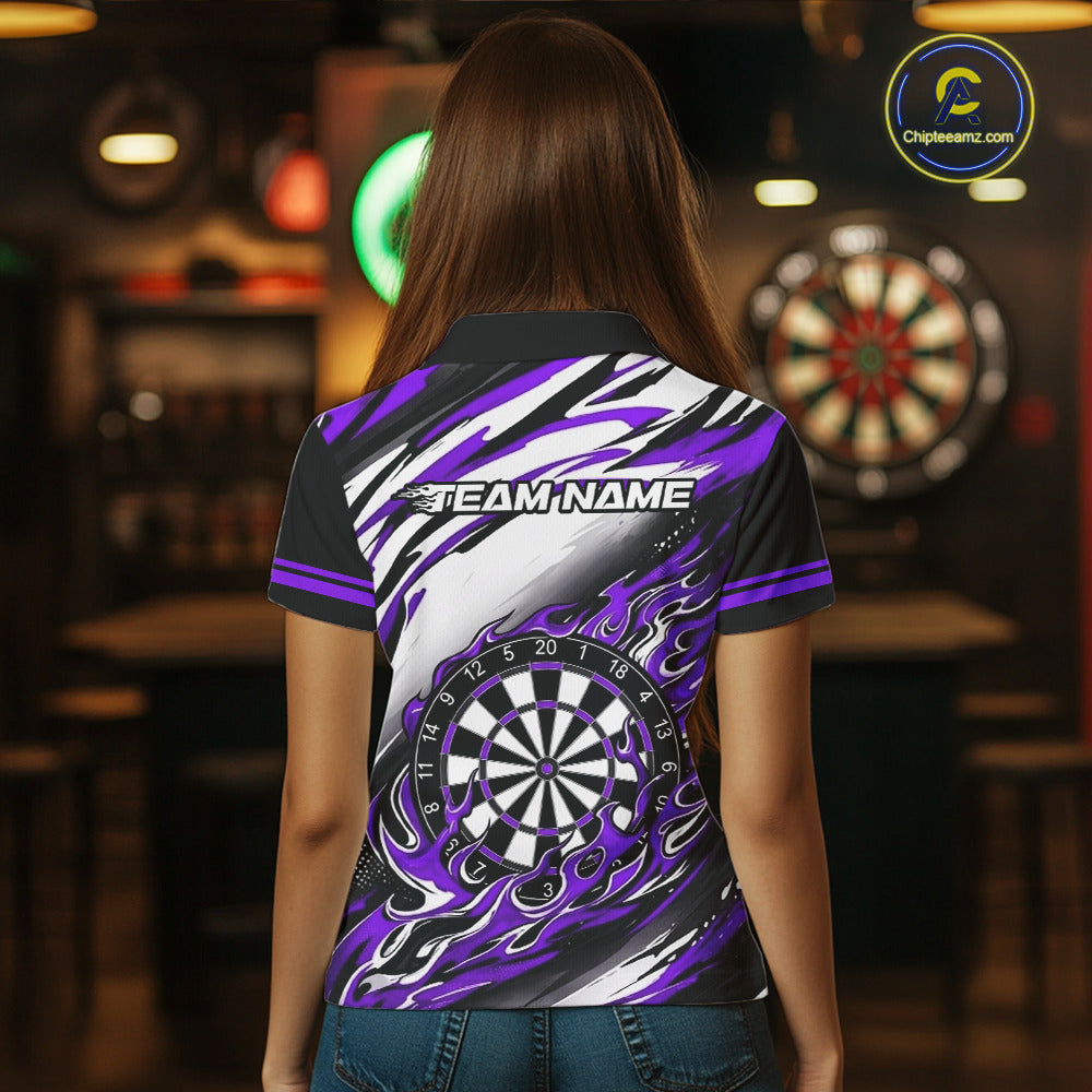 Black And Purple Dartboard Fire Flame Darts Team Shirt Custom Darts Polo 1/4-Zip Jersey