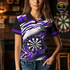 Black And Purple Dartboard Fire Flame Darts Team Shirt Custom Darts Polo 1/4-Zip Jersey
