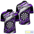 Black And Purple Dartboard Fire Flame Darts Team Shirt Custom Darts Polo 1/4-Zip Jersey