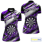 Black And Purple Dartboard Fire Flame Darts Team Shirt Custom Darts Polo 1/4-Zip Jersey
