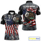 Custom 8 Ball Broken US Flag Billiard Shirt Patriotic Skeleton Pooler Billiards Team Jersey