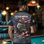 Custom 8 Ball Broken US Flag Billiard Shirt Patriotic Skeleton Pooler Billiards Team Jersey