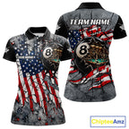 Custom 8 Ball Broken US Flag Billiard Shirt Patriotic Skeleton Pooler Billiards Team Jersey