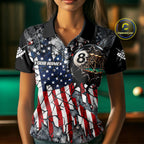 Custom 8 Ball Broken US Flag Billiard Shirt Patriotic Skeleton Pooler Billiards Team Jersey
