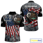Custom 8 Ball Broken US Flag Billiard Shirt Patriotic Skeleton Pooler Billiards Team Jersey