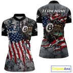 Custom 8 Ball Broken US Flag Billiard Shirt Patriotic Skeleton Pooler Billiards Team Jersey