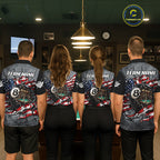 Custom 8 Ball Broken US Flag Billiard Shirt Patriotic Skeleton Pooler Billiards Team Jersey
