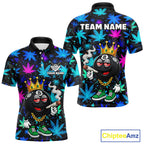 Custom Funny Crown 8 Ball Pool Polo 1/4-Zip Shirt Neon Leaf Billiard Team Jersey