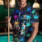 Custom Funny Crown 8 Ball Pool Polo 1/4-Zip Shirt Neon Leaf Billiard Team Jersey