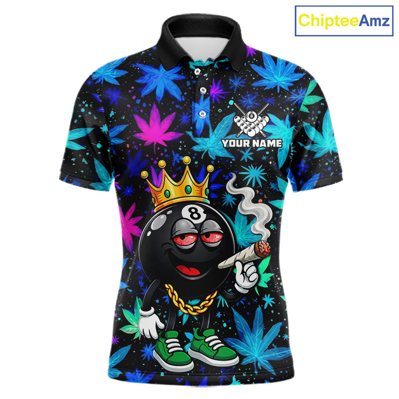 Custom Funny Crown 8 Ball Pool Polo 1/4-Zip Shirt Neon Leaf Billiard Team Jersey
