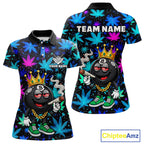 Custom Funny Crown 8 Ball Pool Polo 1/4-Zip Shirt Neon Leaf Billiard Team Jersey