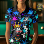 Custom Funny Crown 8 Ball Pool Polo 1/4-Zip Shirt Neon Leaf Billiard Team Jersey