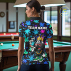 Custom Funny Crown 8 Ball Pool Polo 1/4-Zip Shirt Neon Leaf Billiard Team Jersey