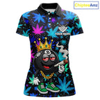 Custom Funny Crown 8 Ball Pool Polo 1/4-Zip Shirt Neon Leaf Billiard Team Jersey