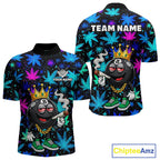 Custom Funny Crown 8 Ball Pool Polo 1/4-Zip Shirt Neon Leaf Billiard Team Jersey