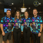 Custom Funny Crown 8 Ball Pool Polo 1/4-Zip Shirt Neon Leaf Billiard Team Jersey