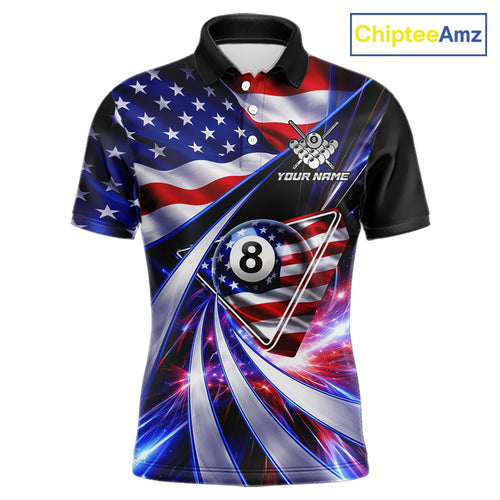 Personalized Colorful Galaxy American Flag 8 Ball Pool Billiard Shirts Billiard Attire Gifts