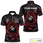 Custom 8 Ball Pool Jersey Personalized Red Geometric Billiard Short Sleeve Polo Quarter-Zip Shirt